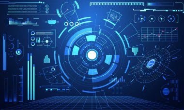 Dijital veri grafiği, iletişim, bilgi işlem ve daire yüzde canlılık yenilik teknoloji UI fütüristik konsept hud arabirimi hologram öğeleri üzerinde Merhaba tech gelecekteki tasarım arka plan soyut