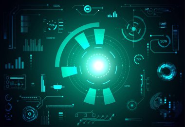 Dijital veri grafiği, iletişim, bilgi işlem ve daire yüzde canlılık yenilik teknoloji UI fütüristik konsept hud arabirimi hologram öğeleri üzerinde Merhaba tech gelecekteki tasarım arka plan soyut