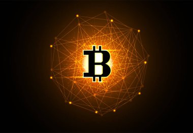 Teknoloji kavramı fütüristik para sayısal veri grafiği, iş, teknoloji, altın Bitcoin para birimi unsurlarının soyut Btc, üzerinde Merhaba tech altın karanlık background.vector illüstrasyon ağ