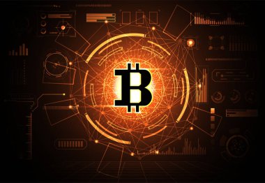 Teknoloji dijital para UI Fütüristik Konsept gelecek altın bitcoin dijital para arabirimi hologram öğeleri dijital veri grafiği, iletişim, teknoloji, network.vector illüstrasyon soyut