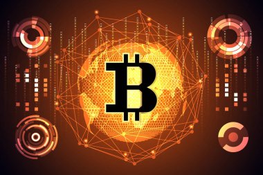 Soyut teknoloji haritası dünya dijital para ui gelecekteki Altın Bitcoin dijital para birimi arayüzü arayüzü elemanları dijital veri şeması, iletişim, teknoloji, ağ .vektörü