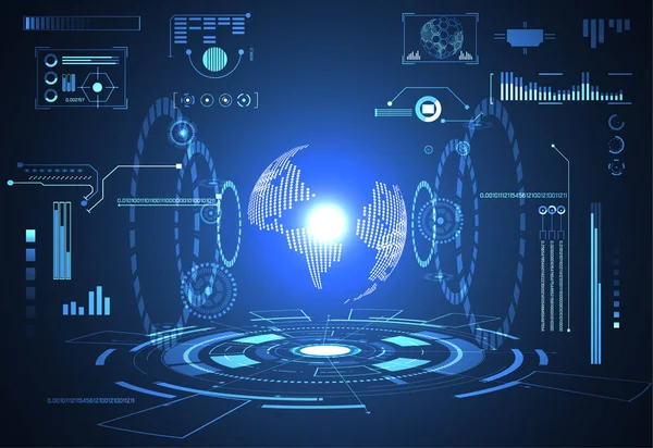 teknoloji UI Fütüristik Konsept Dünya Dijital hud arabirimi hologram öğeleri dijital veri grafiği, iletişim, daire yüzde canlılık yenilik üzerinde Merhaba tech gelecekteki tasarım arka plan soyut