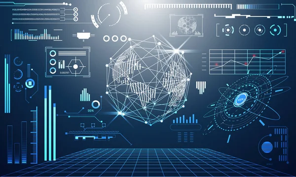 Tecnologia Astratta Concetto Futuristico Mondo Digitale Hud Interfaccia Ologrammi Elementi — Vettoriale Stock