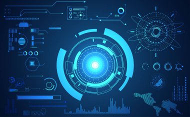Dijital veri grafiği, iletişim, bilgi işlem ve daire yüzde canlılık yenilik teknoloji UI fütüristik konsept hud arabirimi hologram öğeleri üzerinde Merhaba tech gelecekteki tasarım arka plan soyut