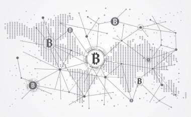 Soyut küresel dünya harita nokta çizgi üçgen ve puan kavramı bitcoin küresel ağ bağlantı. Resimde üzerinde Merhaba teknik gri arka plan ağ vektör. Vektör çizim