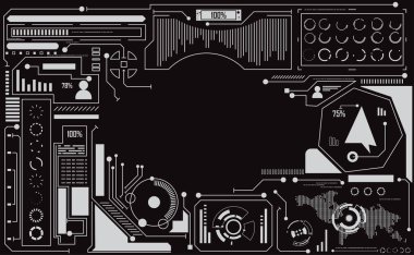 dijital veri grafiği, iletişim, bilgi işlem ve daire yüzde canlılık yenilik teknoloji UI Fütüristik Konsept AI hud arabirimi hologram öğeleri üzerinde Merhaba tech gelecekteki tasarım arka plan soyut