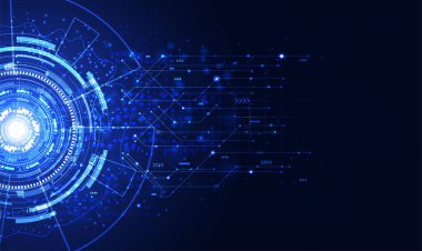 Modern soyut teknoloji kavramı iletişim daire dijital devreler mavi arka plan ve ok yenilik üzerinde Merhaba tech gelecekteki tasarım arka plan, illüstrasyon vektör