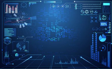 Dijital veri grafiği, iletişim, bilgi işlem ve daire yüzde canlılık yenilik teknoloji UI fütüristik konsept hud arabirimi hologram öğeleri üzerinde Merhaba tech gelecekteki tasarım arka plan soyut