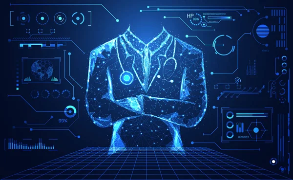 Soyut sağlık tıbbi bilim doktor dijital futuristik sanal hologram tedavi oluşur, tıp ve iletişim sistemi bağlantı bağlantı üzerinde Merhaba tech mavi arka plan. Vektör 