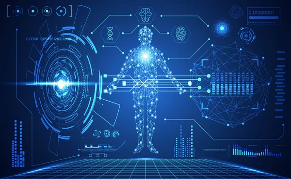 teknoloji UI fütüristik insan tıbbi hud arabirimi hologram öğeleri dijital veri grafiği, Dna, parmak izi, beyin daire canlılık yenilik üzerinde Merhaba tech gelecekteki tasarım arka plan bilgisayar soyut