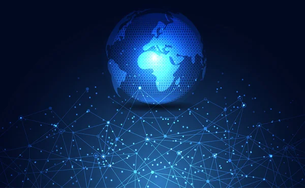 モダンな抽象ネットワーク世界科学の接続インターネット グラフィック デザイン こんにちは技術未来の青い背景 テンプレート Web デザインの壁紙 ポスター プレゼンテーションのベクトル図 — ストックベクタ