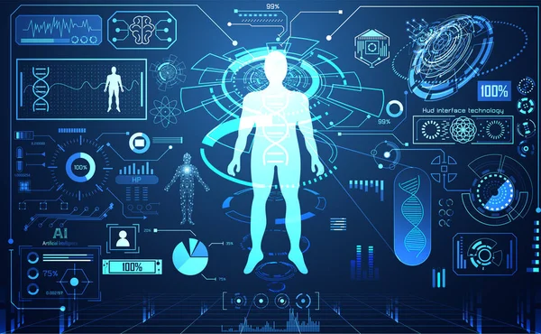 Dijital veri grafiği, iletişim, bilgisayar, insan vücudu dijital sağlık teknoloji UI fütüristik konsept hud arabirimi hologram öğeleri soyut; Sağlık gelecekteki tasarım üzerinde teknik arka plan Merhaba.