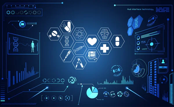 健康医学用户界面未来的界面全息图科学保健图标数字技术科学概念现代创新 医学高科技未来蓝色背景 — 图库矢量图片