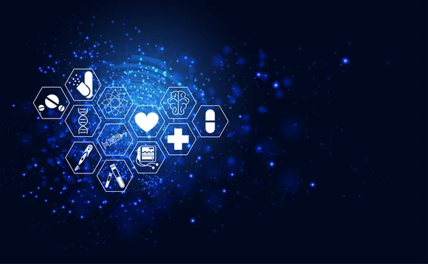摘要健康医学保健图标数字技术科学理念现代创新 医学高科技未来蓝色背景 网页设计 — 图库矢量图片