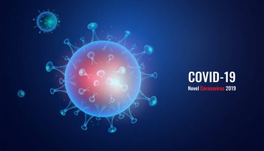 3d Soyut Coronavirüs (COVID-19) virüs enfeksiyonu veya hastalık. Roman Coronavirus (2019-nCoV) Tıbbi İşaret Sembolü. Mavi arkaplanda mavi 