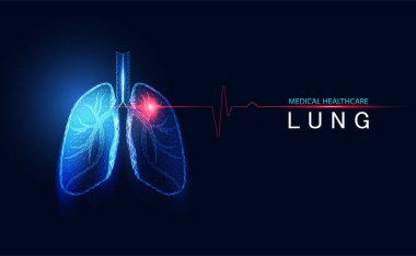 Soyut fütüristik insan akciğerleri kablo anatomisi soluyan mavi dijital tıbbi nokta ağ konsepti analizi veri hastalığını mavi arka planda tıbbi sağlık teknolojisine bağlıyor..