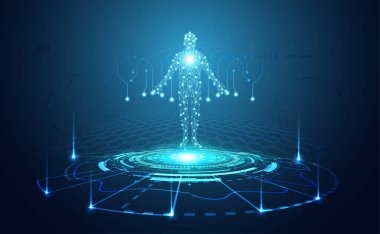 soyut teknoloji gelecekteki dijital insan vücudu kavramı dijital ai gelecek tasarımı yüksek teknoloji arka planında.