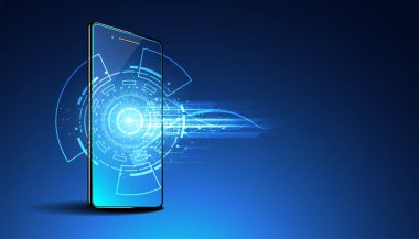 Soyut teknoloji Ai hesaplama ve akıllı telefon konsepti Yapay zeka verileri ve gelecekteki koyu mavi arkaplan üzerine gelecekteki dijital çalışmalar.