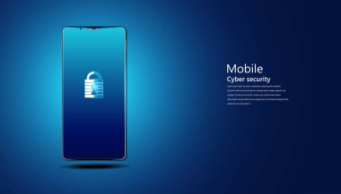 Akıllı telefon kavramına sahip soyut asma kilit siber güvenlik çevrimiçi dünyada bilginin korunması, siber kişisel bilgi, internet, İnternet hırsızlığı