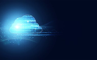 Büyük veri ve arayüz kavramına sahip soyut bulut teknolojisi. Bulutta veri toplayarak yüksek teknoloji arka planında büyük veri depolama sistemleri ile bağlantı kuruyor..