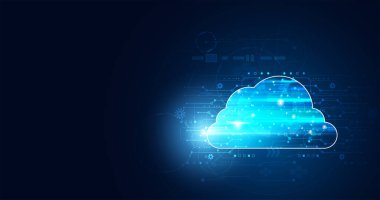 Büyük veri ve arayüz kavramına sahip soyut bulut teknolojisi. Bulutta veri toplayarak yüksek teknoloji arka planında büyük veri depolama sistemleri ile bağlantı kuruyor..