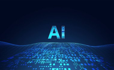 Soyut teknoloji Ai hesaplama konsepti Yapay Zeka çalışma verileri ve gelecekte koyu mavi arkaplan üzerine gelecek için fütürist dijital.