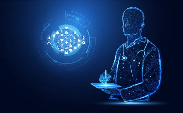 soyut sağlık tıp bilimi doktor dijital fütüristik sanal sanal tedavi tıbbı ve ikonu içerir