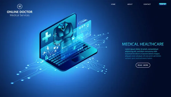 Resumen Concepto Doctor Servicios Médicos Línea Industria Actual Salud Que — Vector de stock