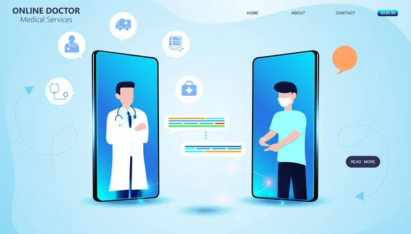 온라인 의사와 서비스의 추상적 온라인 사용자들에게 의학적 조언을 제공하는 — 스톡 벡터