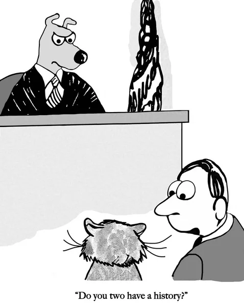 Kot Jest Bronione Przez Adwokata Przed Sędzią Psa — Zdjęcie stockowe