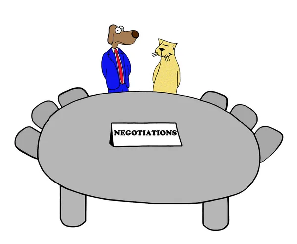 Hond en kat moeten onderhandelen — Stockfoto