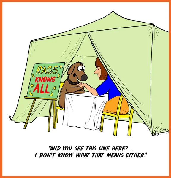 Cartoon Van Hond Zigeuner Leespalmen Maar Hij Weet Niet Wat — Stockfoto
