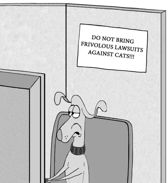 Dibujos Animados Perro Emocionado Con Una Señal Para Presentar Demandas — Foto de Stock