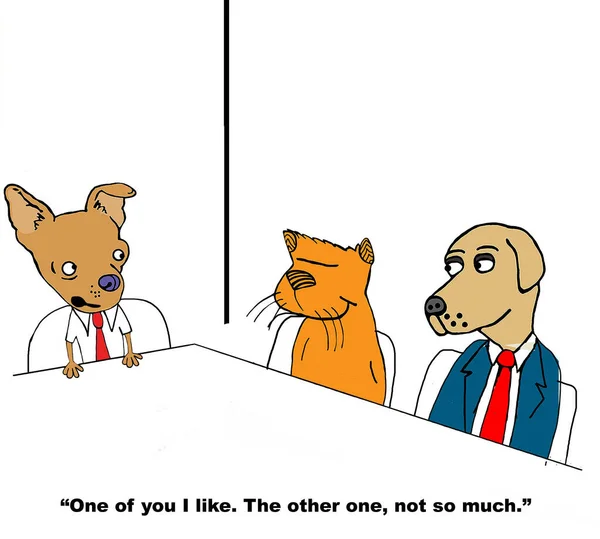 Color Cartoon Two Dogs Cat Work Table One Dog Says — Stock Photo, Image