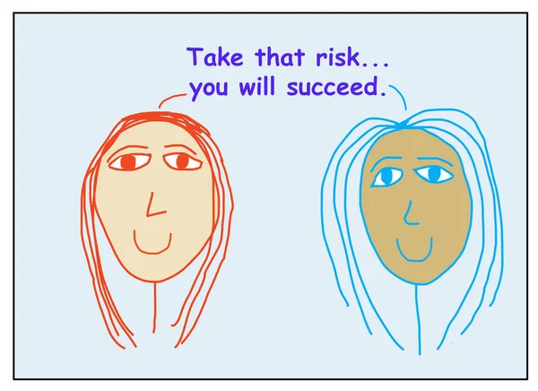 Kleur Cartoon Van Twee Glimlachende Mooie Etnisch Diverse Vrouwen Verklaren — Stockfoto