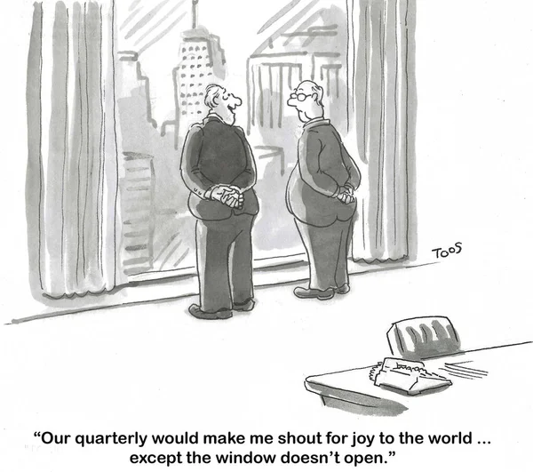 Cartoon Two Senior Professional Men Exclaiming Great Quarterly Results Window — Stock Photo, Image