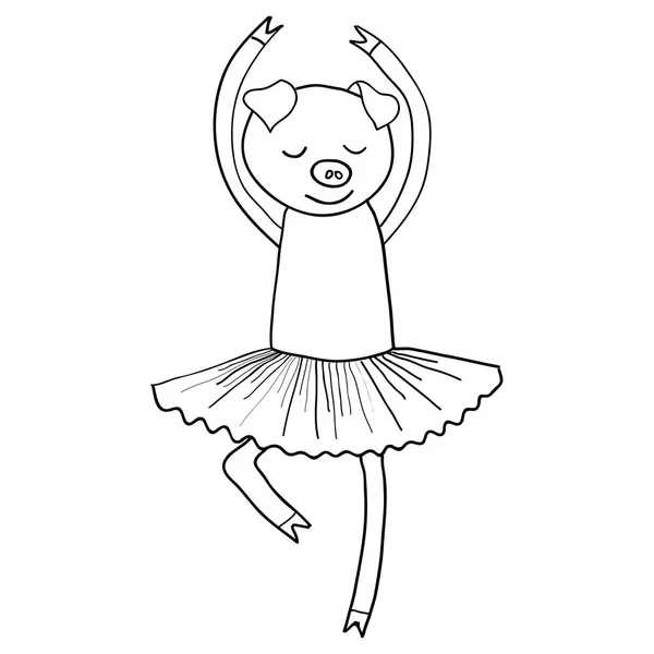 Boyama karikatür domuz balet — Stok Vektör
