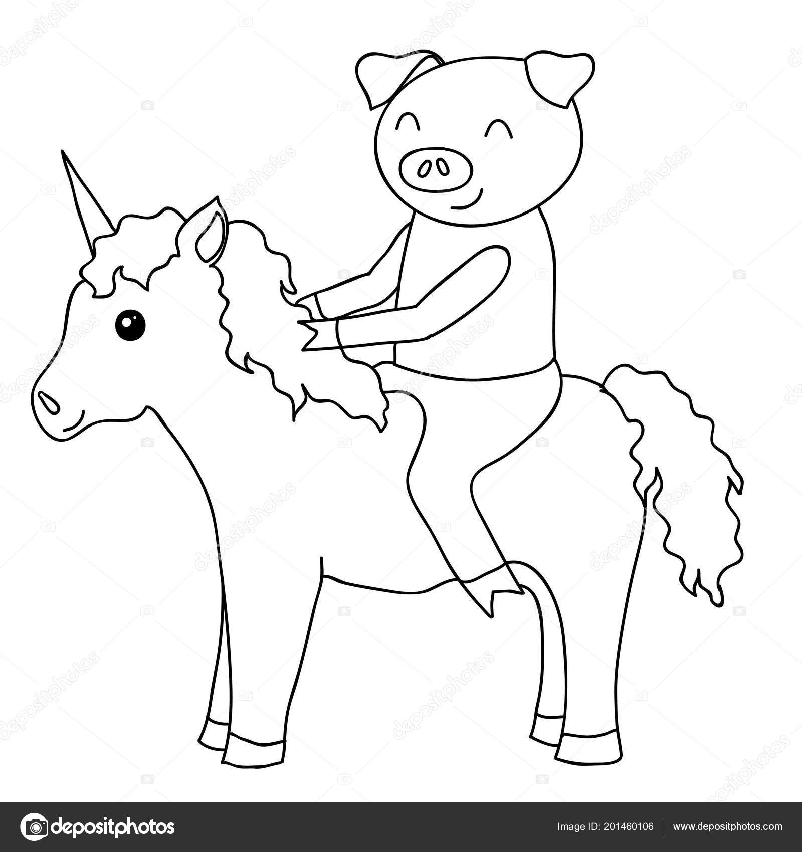 Cartoon Varken Op De Eenhoorn Kleurplaten Stockvector Marishayu