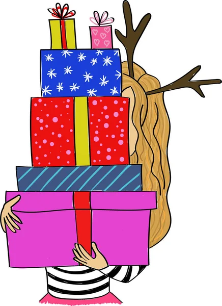 Cartoon-Mädchen mit Geschenken — Stockvektor