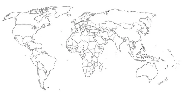 Obrysový svět mapa černé a bílé barvy — Stockový vektor