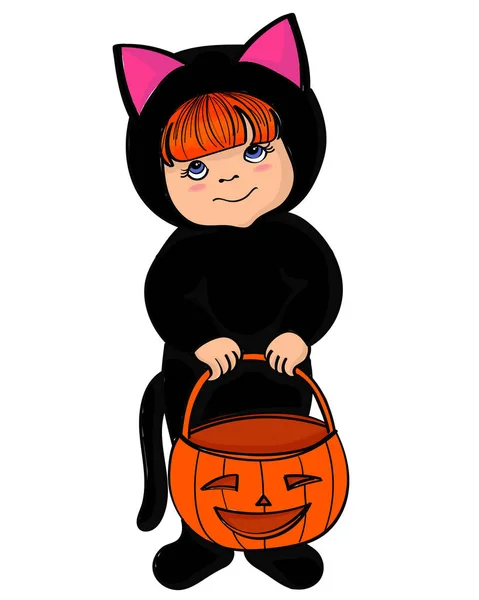 Little girl in black cat costume — Stock Vector