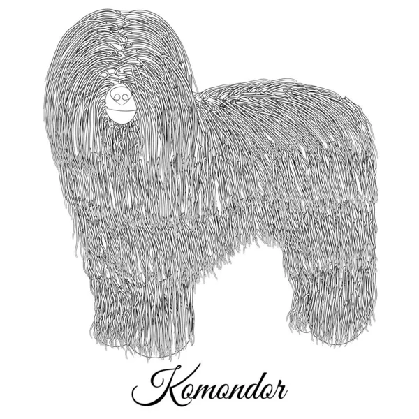 Komondor dog cartoon skizze. Vektor-Färbung — Stockvektor