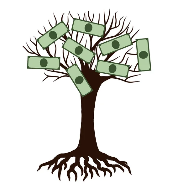 Dinero billetes de banco en la caricatura del árbol — Vector de stock
