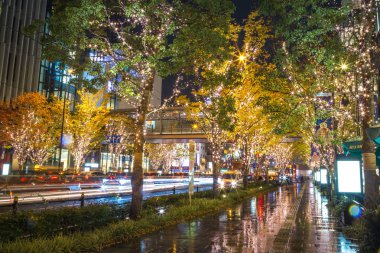 Osaka İstasyonu Park, Kansai, Japonya: Kasım 2017 - kış gecesi ile ışık aydınlatma olay şehir Osaka Osaka İstasyonu çevresinde park