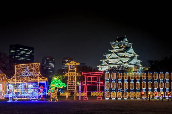 Osaka Castle Natt Belysning Osaka Japan November 2017 Osaka Slott — Stockfoto