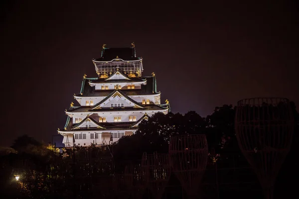 Osaka Castle Natt Belysning Osaka Japan November 2017 Osaka Slott — Stockfoto
