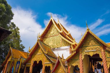 Buddhist Temple name Wat Phra That Doi Suthep in Chiang Mai city, Thailand - The most beautiful golden stupa in Thai. clipart