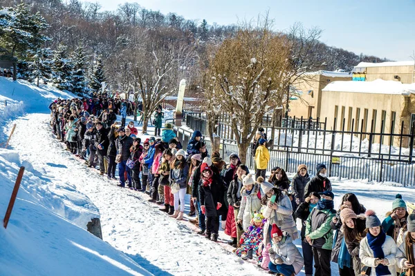 Zoo Asahiyama Asahikawa Hokkaido Giappone Febbraio 2018 Sfilata Dei Pinguini — Foto Stock