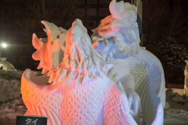 Odori Park, Sapporo, Hokkaido Japonya - Şubat 2018: heykel kar ve var olmak kazanan Sapporo kar Festivali