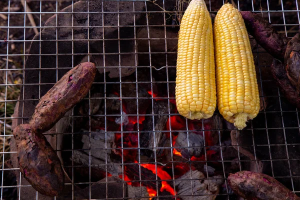 Zbliżenie Nierozdrobnionej Kukurydzy Grill — Zdjęcie stockowe